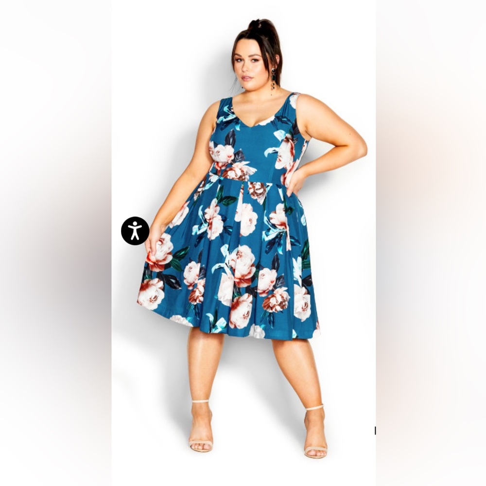 NWT City Chic Fit & Flare Teal Sandra floral dress 18W